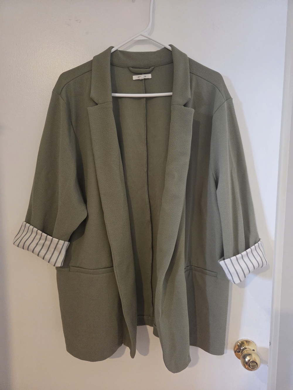 Maurices Sage Green Relaxed Blazer with Striped Cuffs 3X